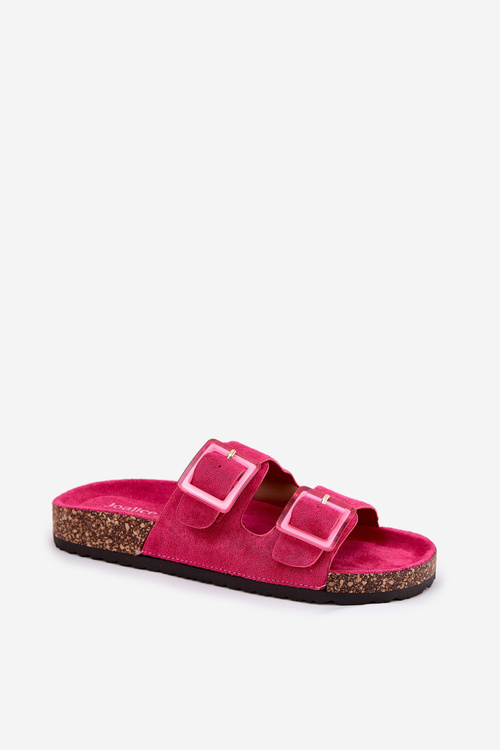 Women's sandals with transparent elements on cork sole fuchsia Sercele