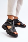 Zazoo 999 Leather Women's Sandals with Golden Zip