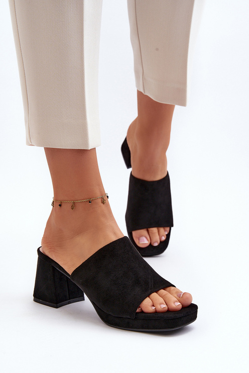 Klapki Damskie Obcas Czarne Bralya TU256P