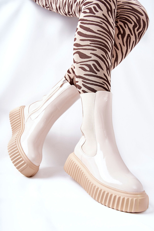 High-top Platform Boots Beige Sereia