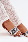 Ladies flat sandals with decoration Amore white Avelina