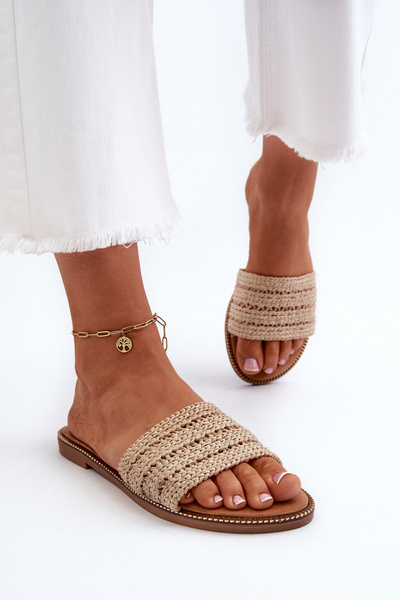 Women's Sandals with Woven Strap on Flat Heel Beige Radians