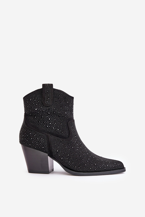 Embellished Cowboy Ankle Boots With Pointed Toes Black S.Barski HY42-121