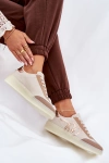 Buty Sportowe Damskie Niskie Eko Skórzane Beżowe Iladira