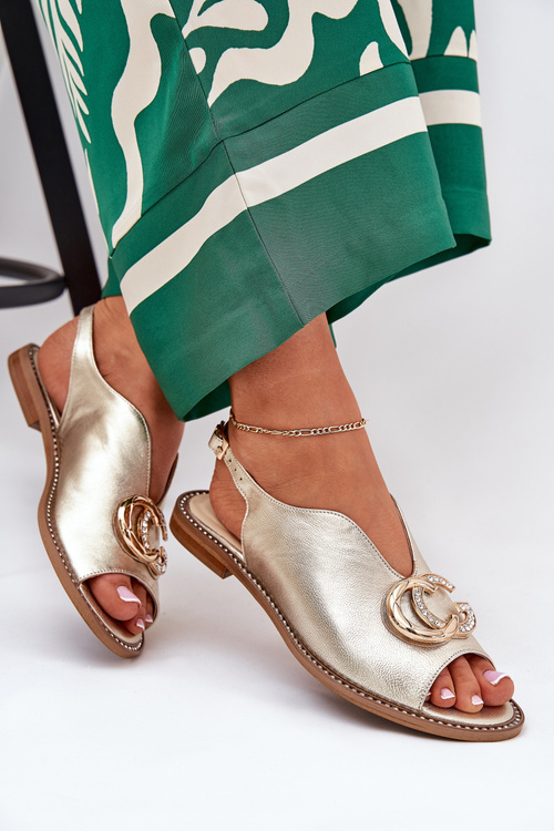 Leather Sandals With Flat Heel And Decoration Laura Messi 2865 Gold