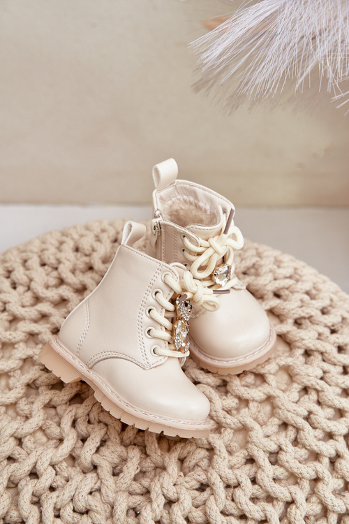 Warm Children's Boots With Teddy Bear On Zipper Beige Enchanta