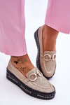 Classic Openwork Leather Moccasins With Decoration gold Rendy