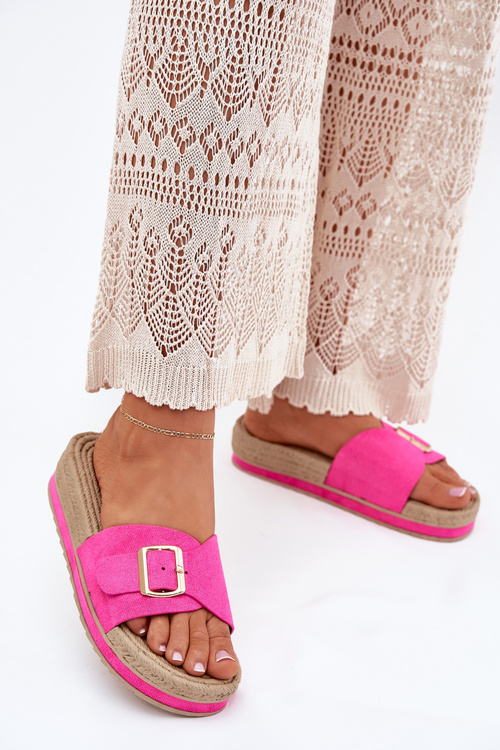 Ladies Platform Slippers With Golden Buckle Fuchsia Selira
