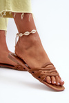Women's Eco Leather Flat Heel Sandals Brown Moldela