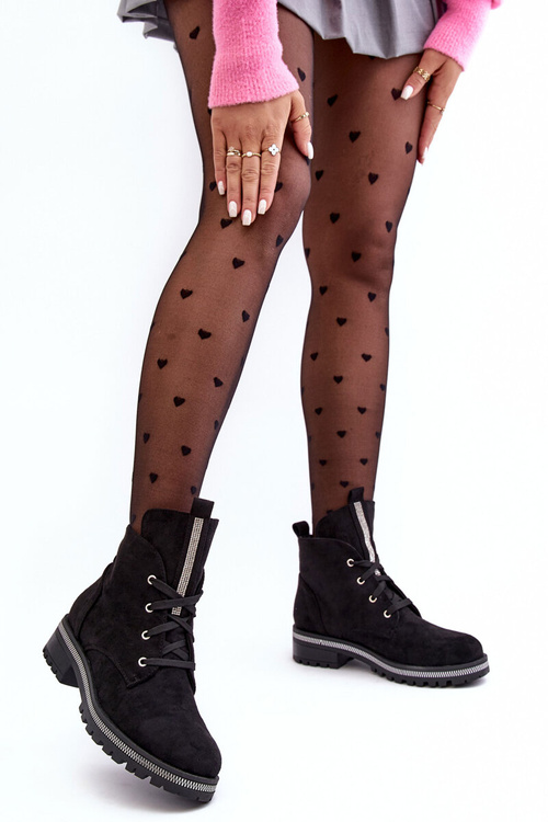 Botki Damskie Zdobione Zamsz Czarne Plesca NC1187