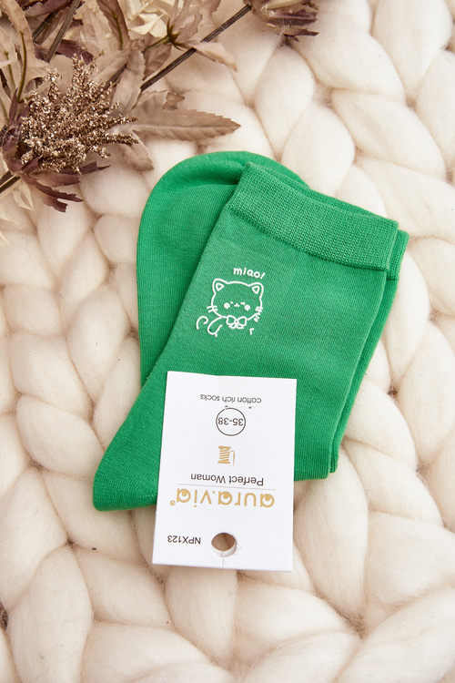 Skarpety Damskie Gładkie Kotek Zielone