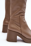 Women's Leather Boots On Massive Heel Dark Beige Lemar Odennia