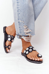 Leather Slippers With Rhinestones Black Ava
