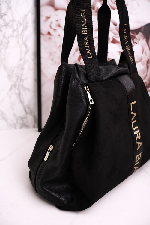 Shopper Shoulder Bag LAURA BIAGGI Leather/Suede Black