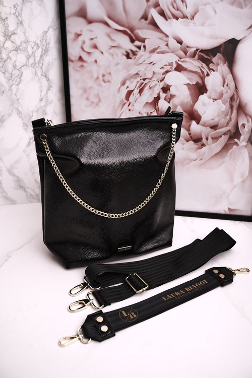 Women's Handbag With Detachable Straps LAURA BIAGGI Patent Black