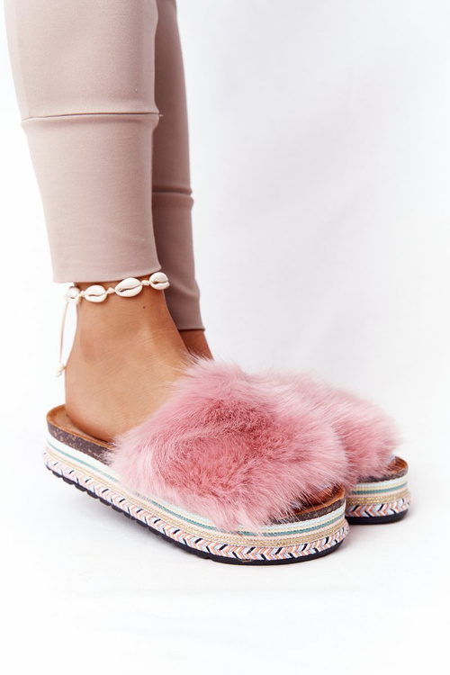 Platform Slippers With Eco Fur Pink Adventure