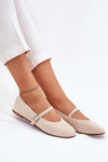 Baleriny Płaskie Z Paskiem Eko Zamszowe Beżowe Tirilina 