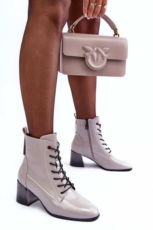 Lacquered Heel Booties Gray Basciano