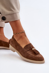 Zazoo 3420 Suede Women's Loafers Flat Heel Brown