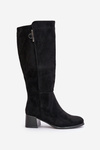 Knee High Heeled Boots Made of Eco Suede Black Izanae