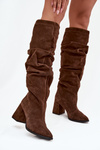 Wrinkled Boots Made From Genuine Suede On Heel Heated Zazoo 4228 Brown