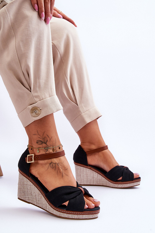 Sandały Damskie Koturn Czarne Daphne