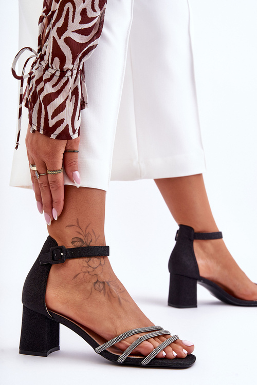 Shiny Heeled Sandals Black Enenor