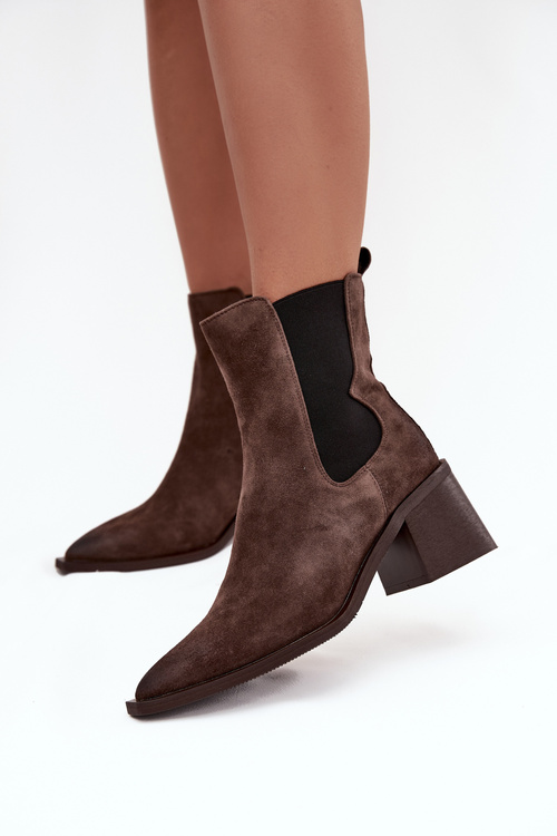 Leather Suede Women's Ankle Boots Heeled Lined Artiker 57C0047 Brown
