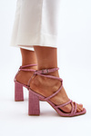 Pink Strappy Sandals with Block Heel Herfiana
