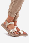 Ladies leather sandals on platform gold Zazoo 40443