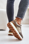 Damskie Sneakersy Na Platformie Skóra Naturalna Beżowe Vinceza 41465