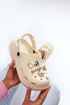 Women's Lightweight Foam Sandals on Thick Sole with Decorative Pins Beige Effiora
