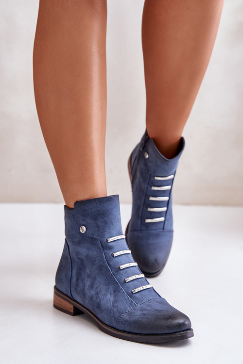 Warm Women's Ankle Boots on Flat Heel Blue Labise