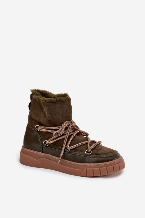 Damskie Śniegowce Z Wiązaniem Ciemnozielone Isalisse