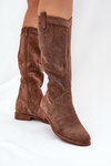 Boots With Openwork Shaft On Flat Heel Brown S.Barski HY51-860