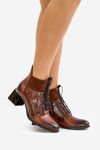 Zazoo 60503 Leather Ankle Boots Heeled Insulated Brown