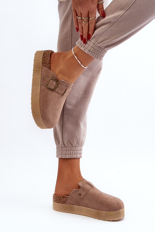 Suede Sandals On Cork Platform Beige Vellma