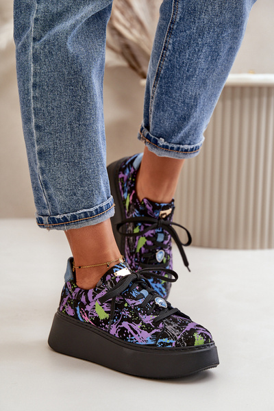 Buty Sportowe Skóra Platforma Maciejka 06191-05 Fioletowe