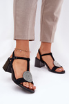 Leather Heeled Sandals With Decoration D&A JC51-842 Black
