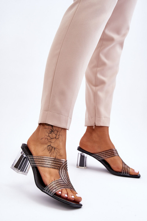 Heeled Sandals With Rhinestones Black Jaxen