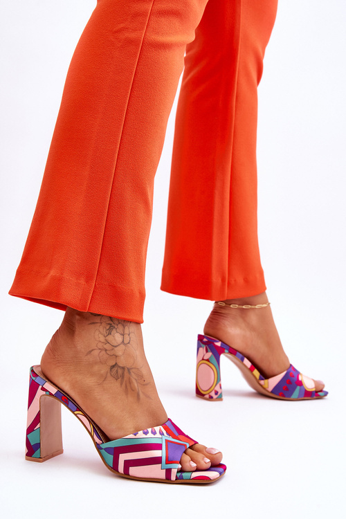 Klapki Damskie Wzory Obcas Fioletowe Adelise