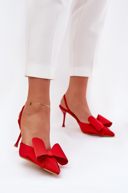 Red High Heels With Open Heels And Bow Eklevia