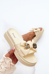 Women's Beige Slippers with Bow and Bear Katterina