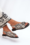 Flat Sandals With Decoration Snake Pattern Beige-Brown Haliones
