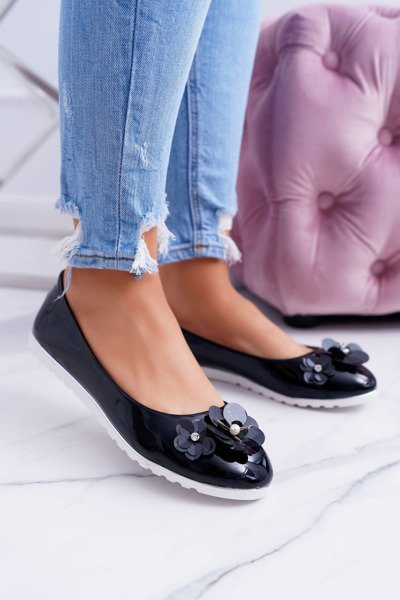 Vices | Varnished Black Women's Ballerinas with Flower Neli