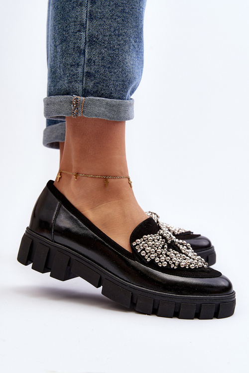 Mokasyny Damskie Lakierowane Czarne Laura Messi 2785