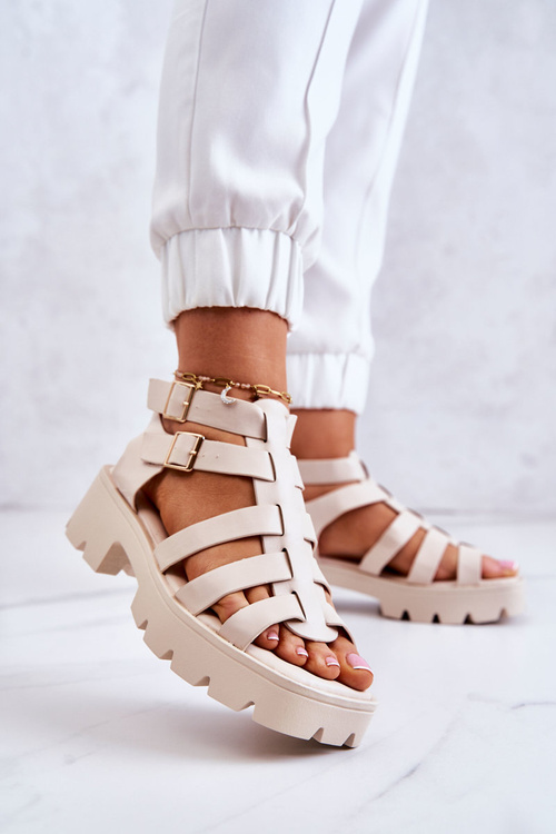 Leather Sandals With Straps Beige Minorite