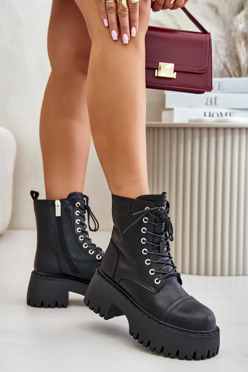 Warm Leather Ankle Boots Workers For Women With Zirconia GOE OO2N4125 Black