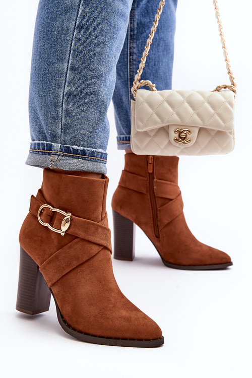 Suede Ankle Boots with Buckle Detail Camel Eftane