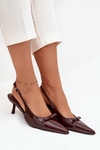 Patent leather high heels with bow chocolate Olvena